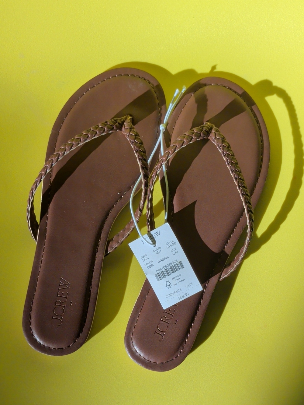 J. Crew Brown Braided Leather Thong Sandals